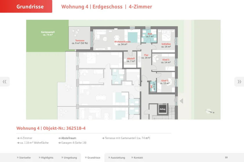 Information zu Wohnung 4 Erdgeschoss 118 m² + 74 m² Gartenteil