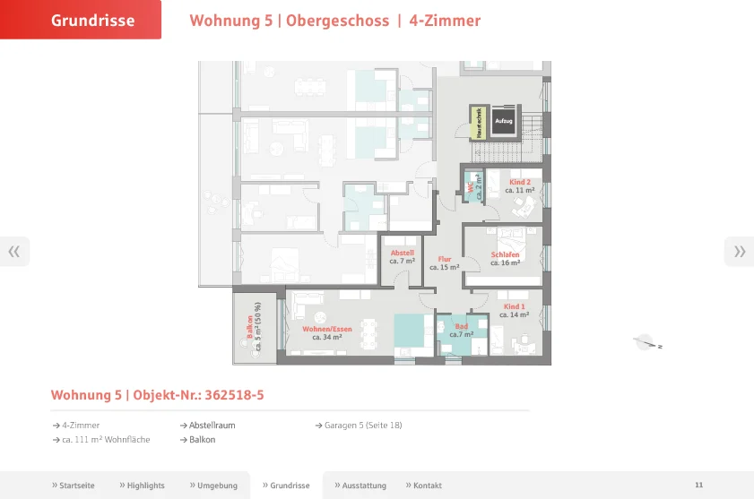 Information zu Wohnung 5 Obergeschoss 111 m²